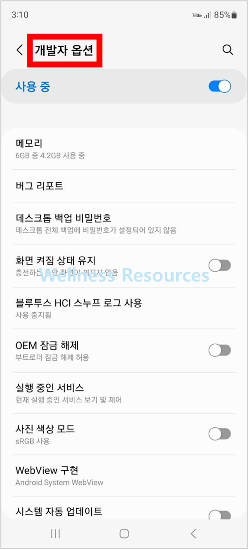 갤럭시 개발자옵션